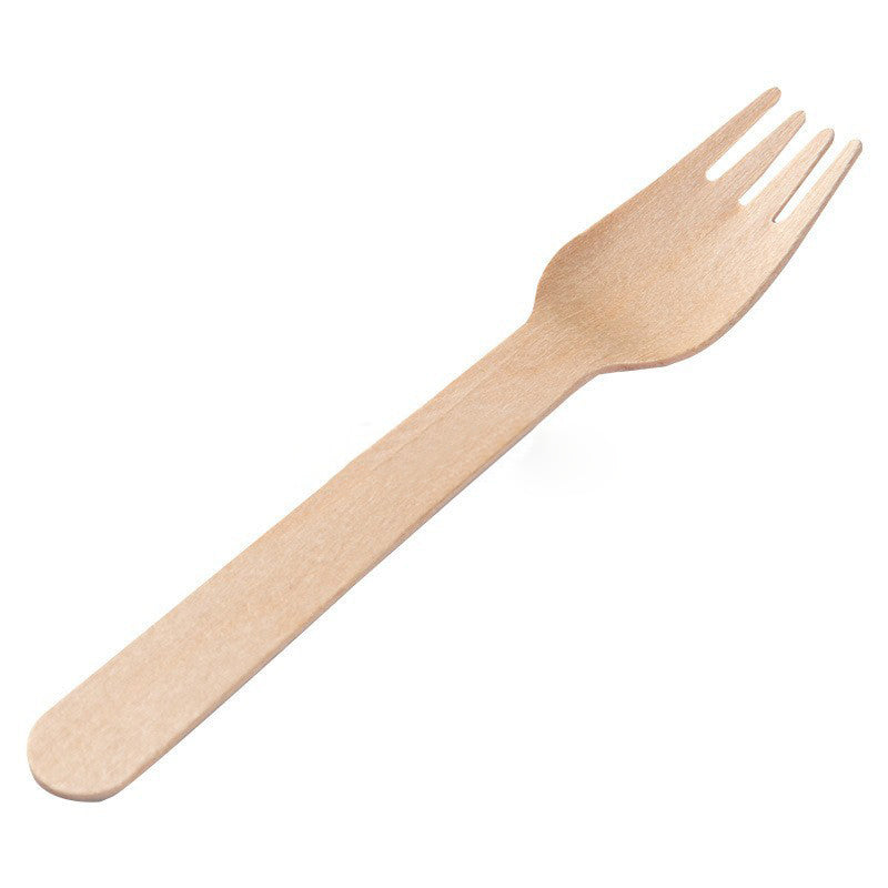100 Pc Birchwood Forks 6" Natural Disposable Wooden Cutlery