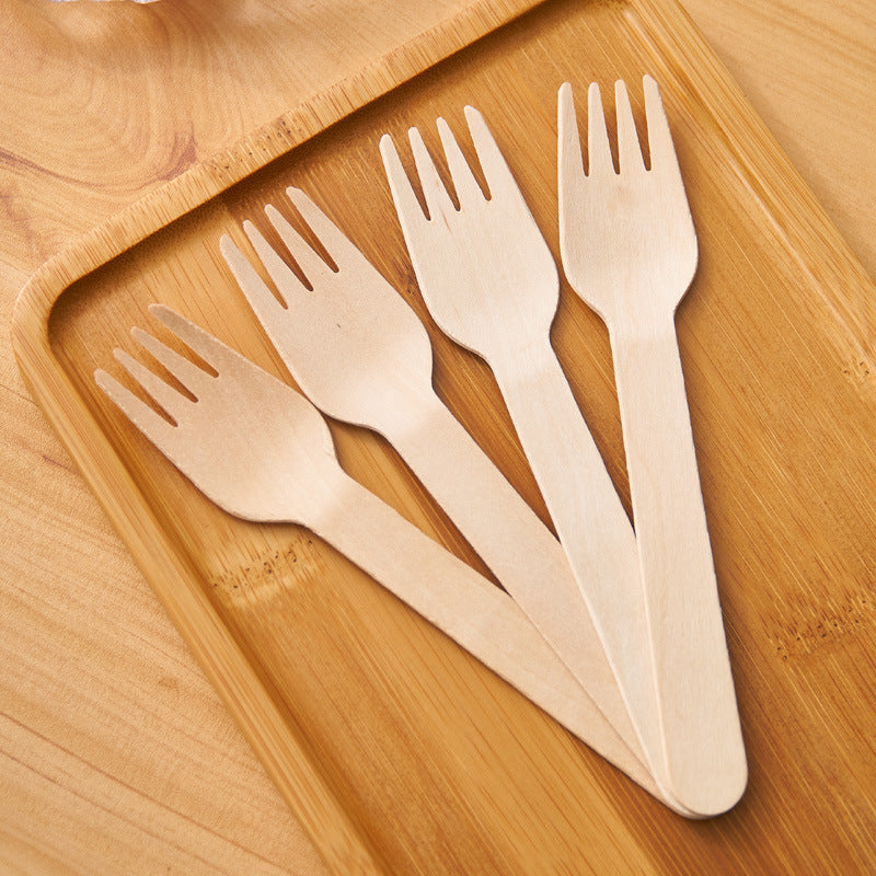 100 Pc Birchwood Forks 6" Natural Disposable Wooden Cutlery