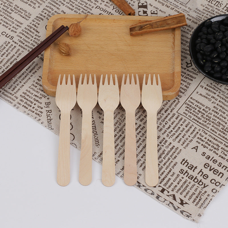 100 Pc Birchwood Forks 6" Natural Disposable Wooden Cutlery
