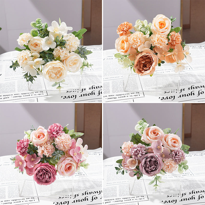 2 Packs Fake Silk Flowers Artificial Flower Mixed Faux Hydrangea Rose Flowers Bouquet for Baby Shower Wedding Table Centerpiece Home Decorations
