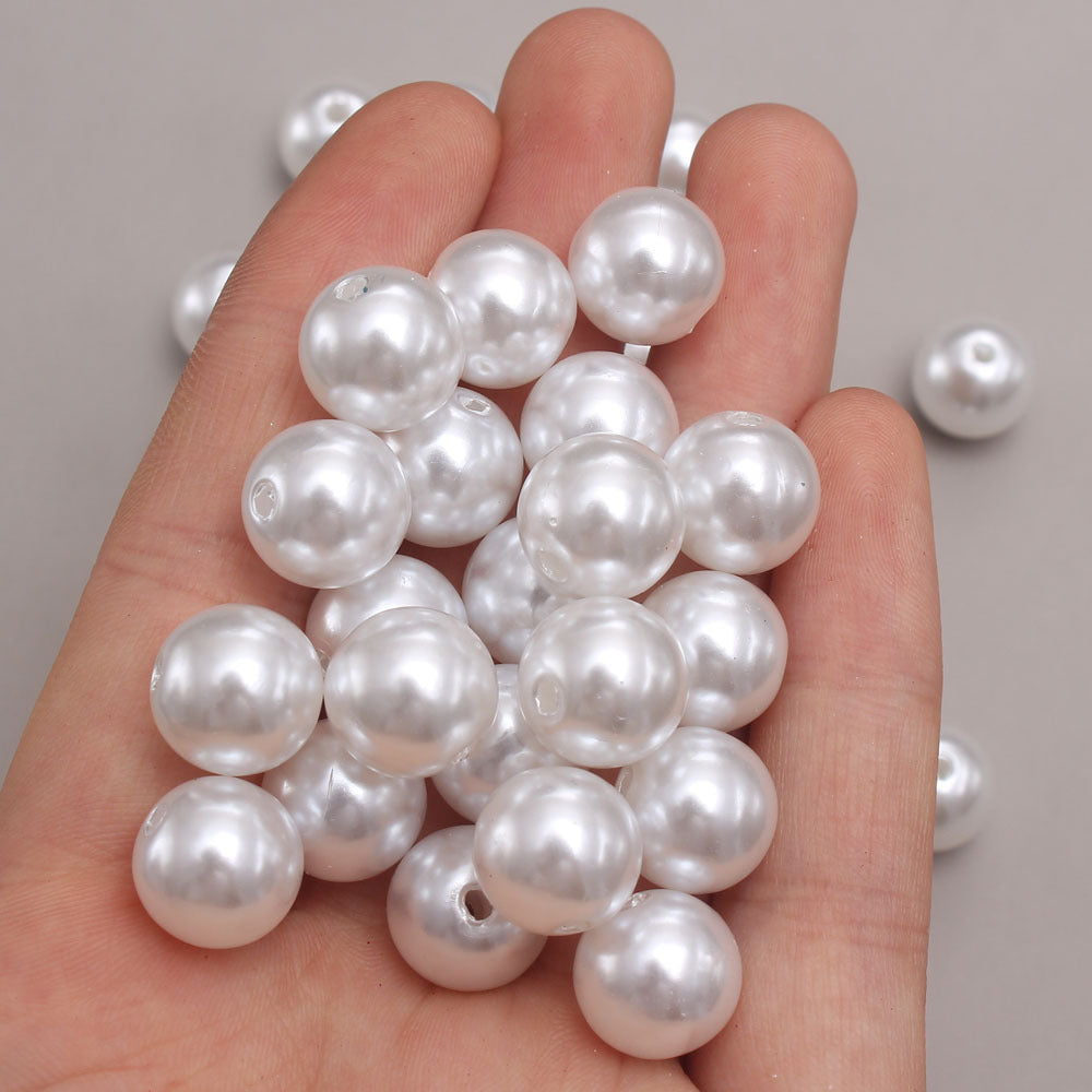 120 Pc Faux Pearl Craft Beads 20mm White with Holes