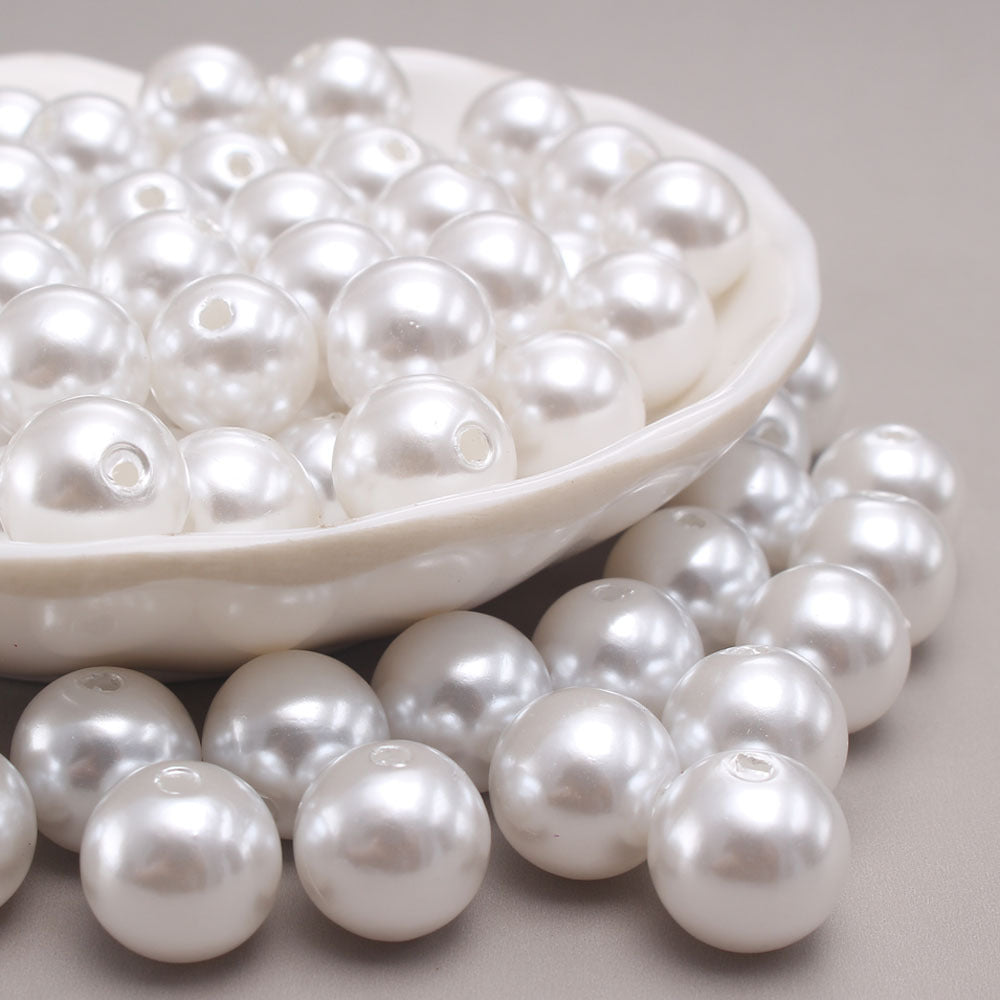 120 Pc Faux Pearl Craft Beads 20mm White with Holes