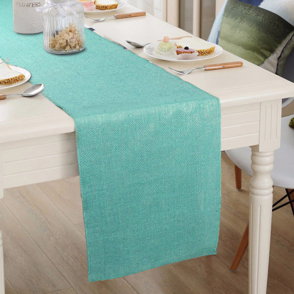 Natural Burlap Table Runners 12" x 108" Rustic Linen Runner Peacock Blue