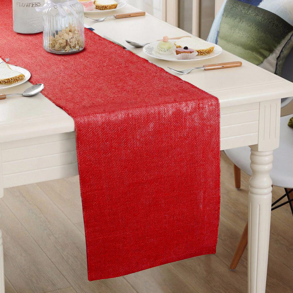Natural Burlap Table Runners 12" x 108" Rustic Linen Runner Burgundy