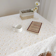 Floral Pattern Cotton-Linen Blend Tablecloth - White Daisies