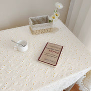 Floral Pattern Cotton-Linen Blend Tablecloth - Pale Yellow Daisies