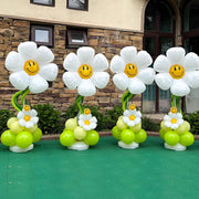 4 Sets Smiley Face DaisyBalloon Pillars White Green