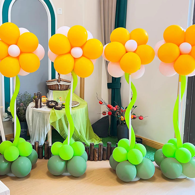 4 Sets Double-Layer Flower Balloon Pillar Yellow Pink