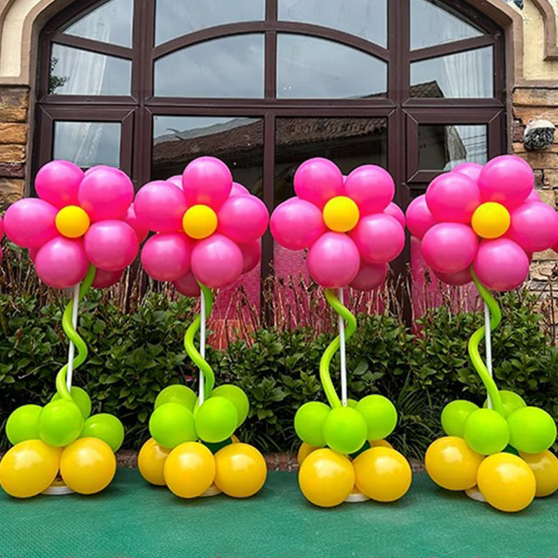 4 Sets Double-Layer Flower Balloon Pillar Rose Red