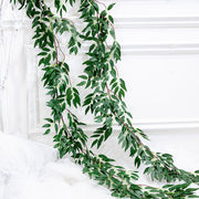 Green Real Touch Artificial Willow Leaf Garland, Flexible Vine 5ft