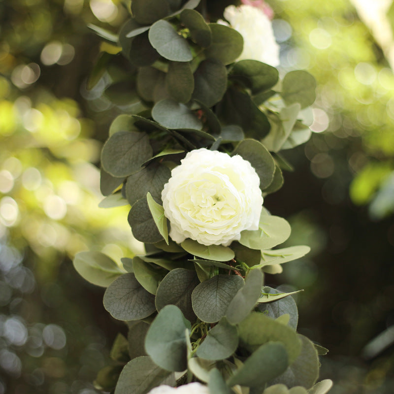 Green Artificial Eucalyptus Leaf, Ranunculus Flower Garland Vine 40"