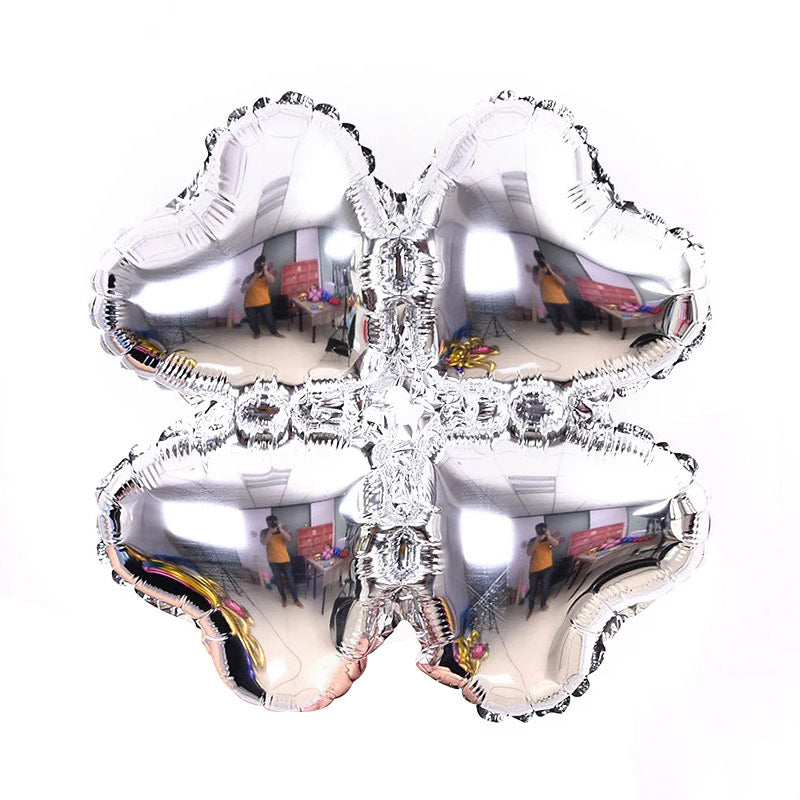 10 Pc Clover Leaf Aluminum Foil Mylar Balloon Silver