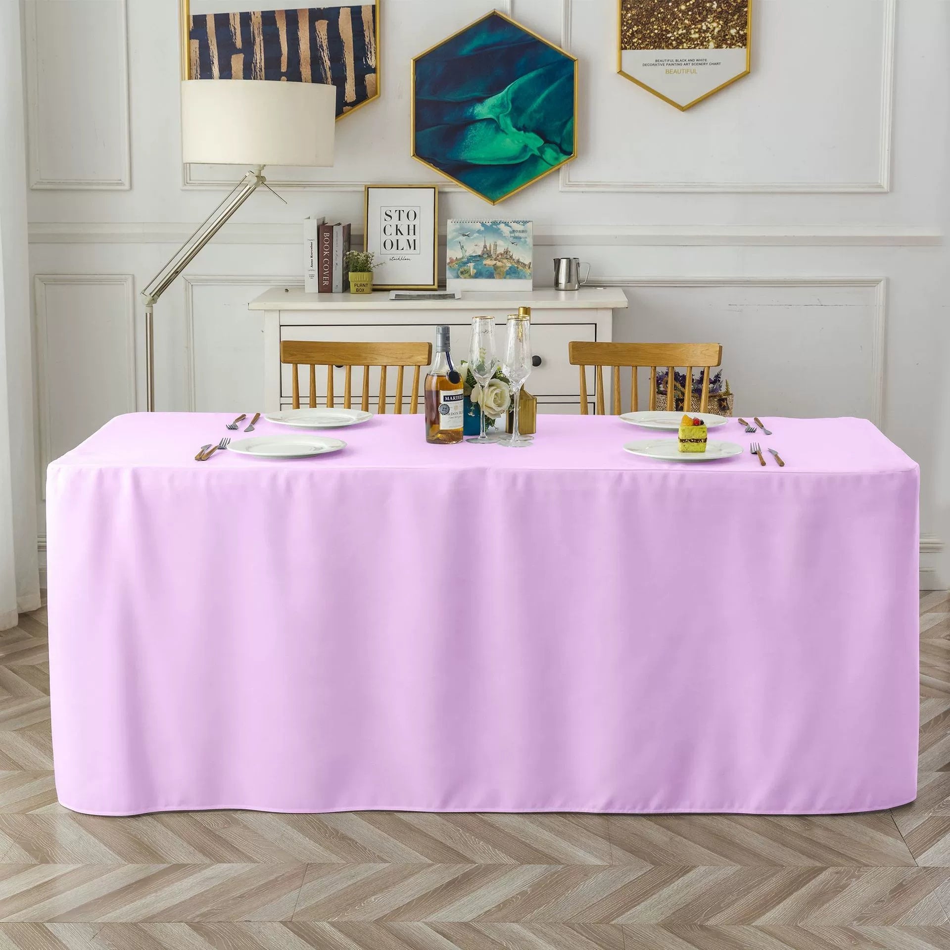 Full-Coverage Rectangular Dining Table - Durable, Washable Fabric - Suitable for Buffets, Parties, Weddings, and Trade Shows.