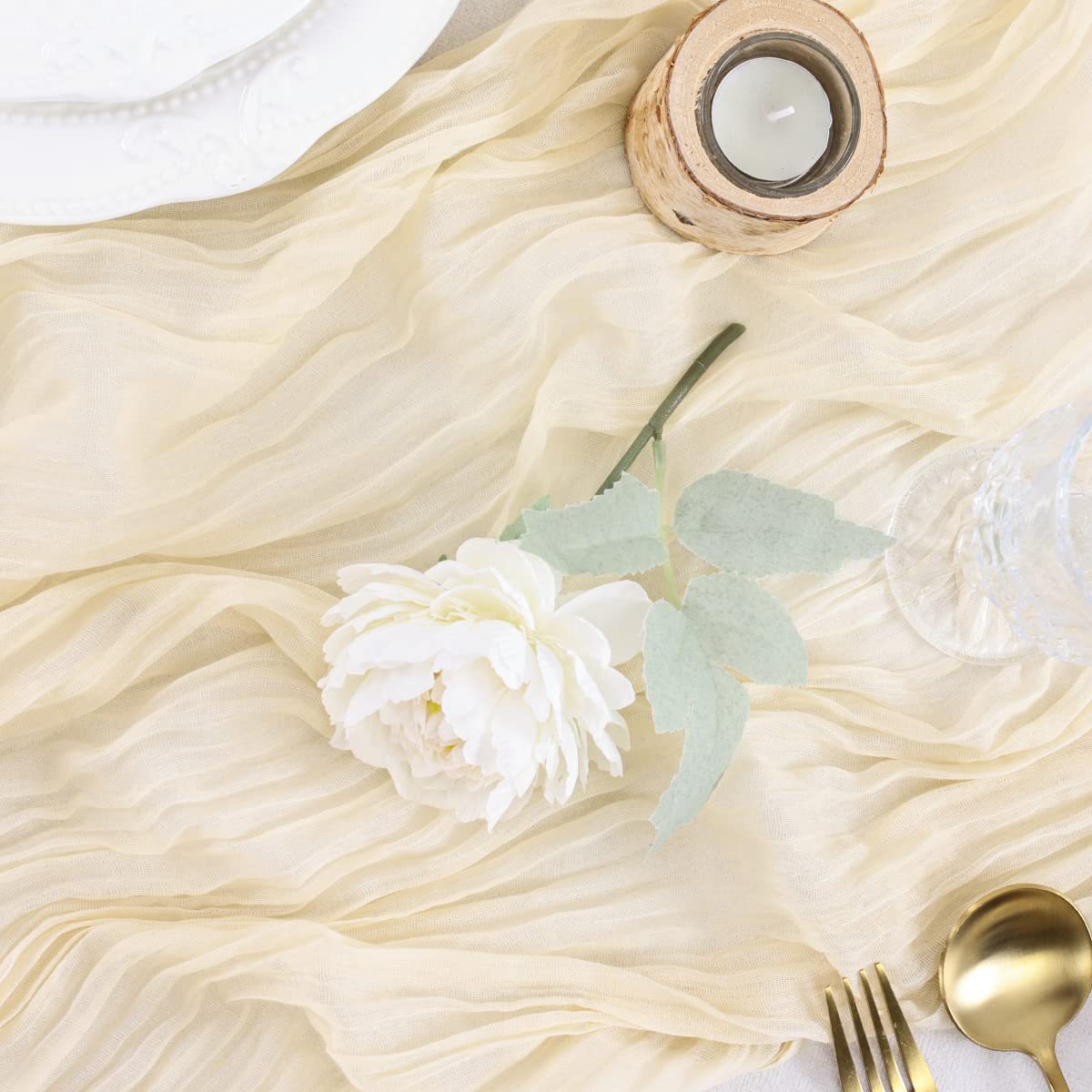 Gauze Cotton And Linen Table Runner 10ft Off White