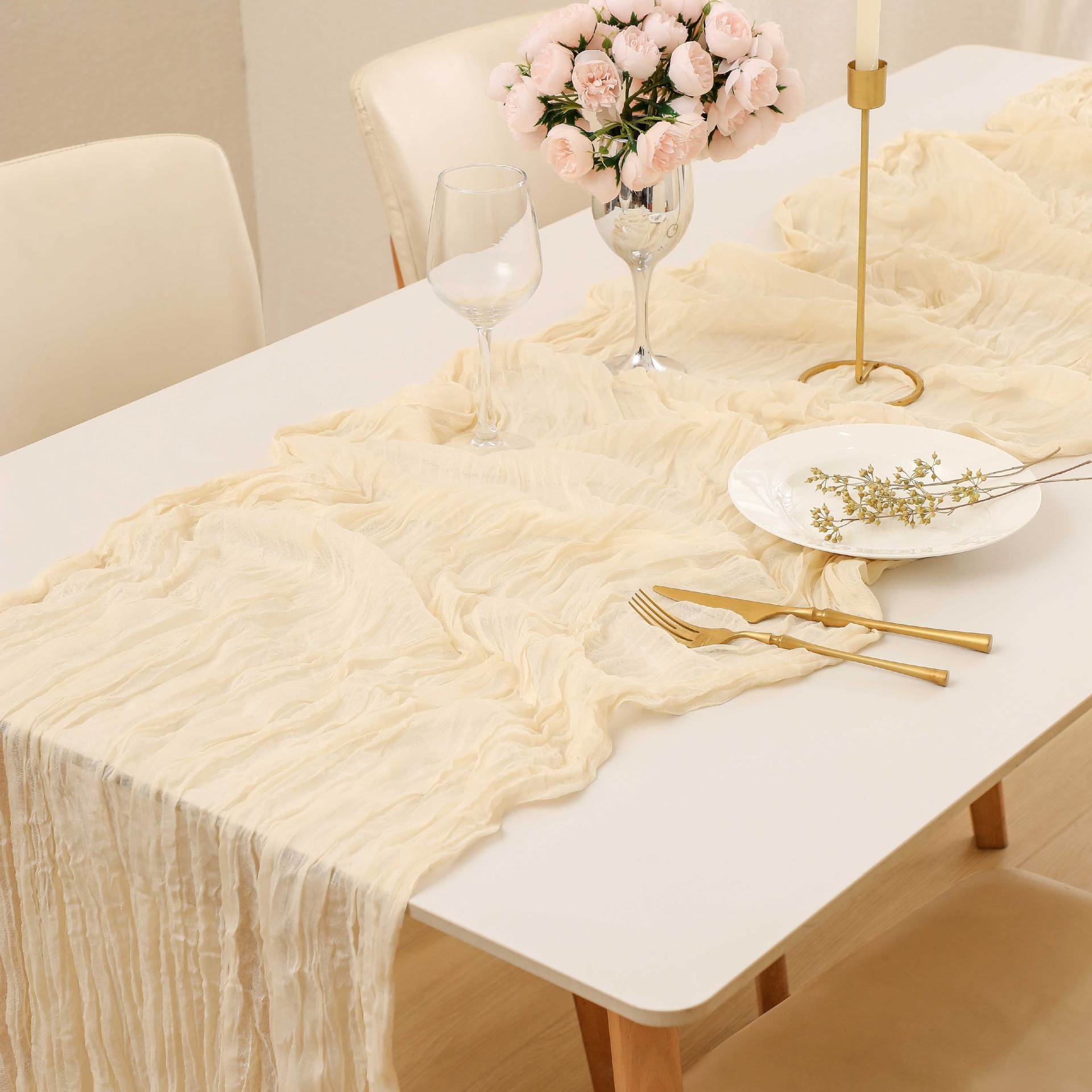 Rustic Gauze Table Runners 10FT x 36" Romantic Long Sheer Fabric Cheese Cloth Table Runners for Wedding, Party