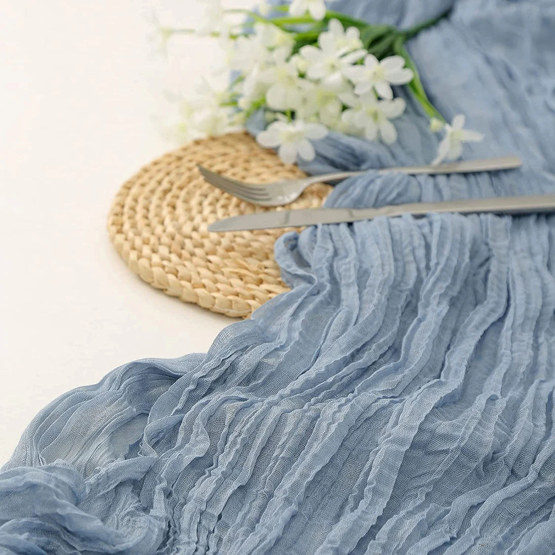 Premium Cotton And Linen Table Runner 10FT x 36" Dust Blue