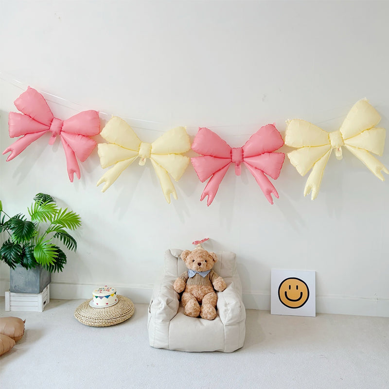 4 Pcs Large Bow Balloons 30"x25" Pink Milky White