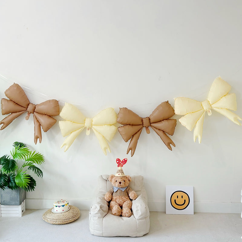4 Pcs Large Bow Balloons 30"x25" Brown Milky White