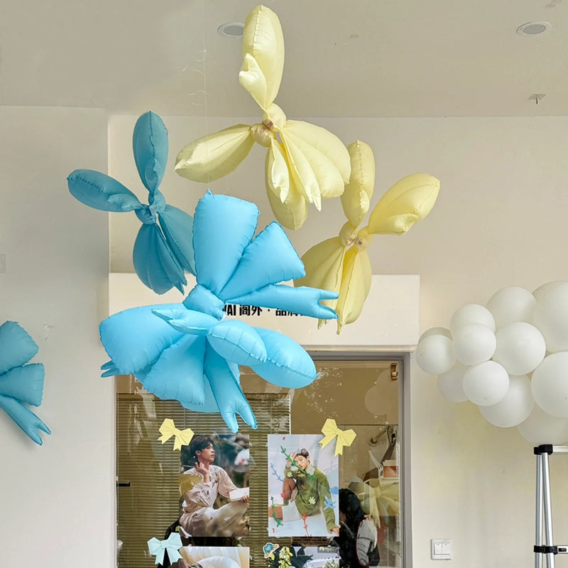 4 Pcs Large Bow Balloons 30"x25" Blue Milky White