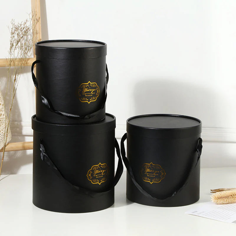 Round gift Box With Lid Three-Piece Set Black