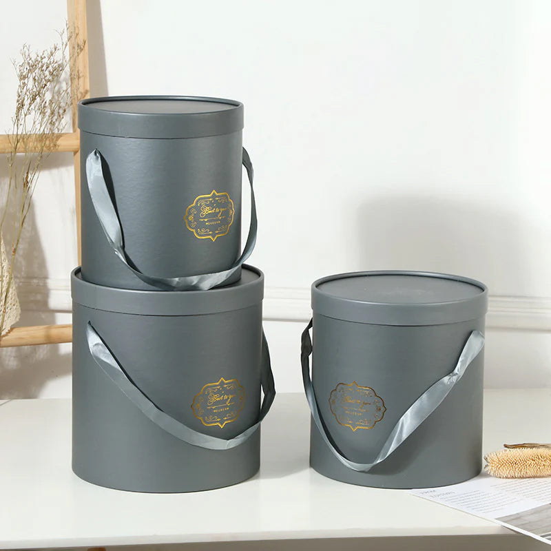 Round gift Box With Lid Three-Piece Set Gray