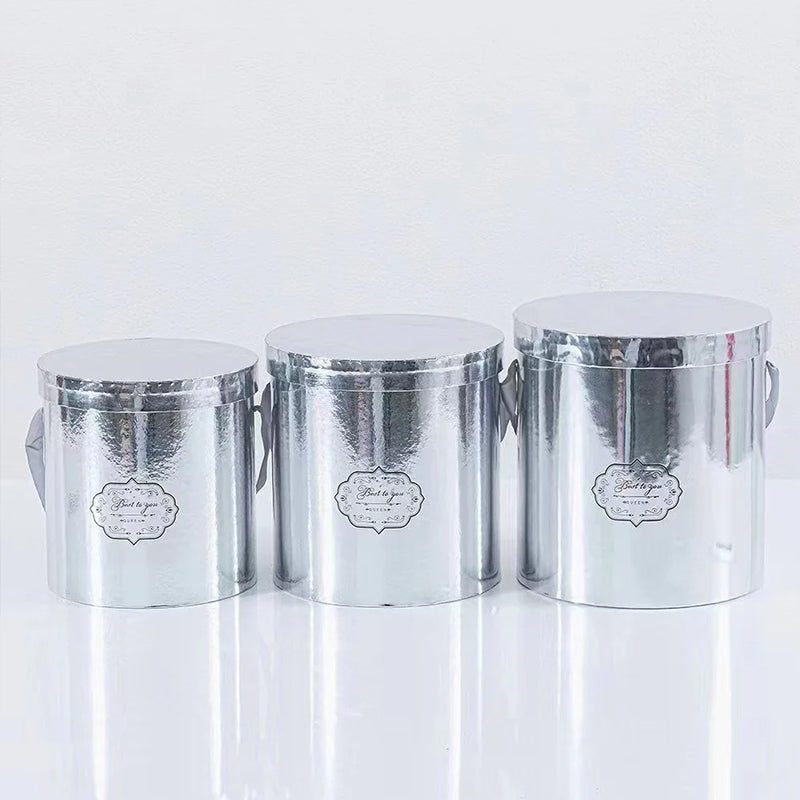Round gift Box With Lid Three-Piece Set Silver
