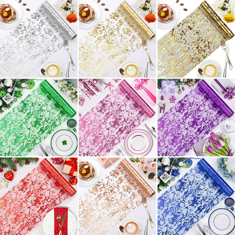Glitter Metallic Mesh Table Runner 108"X11" for Wedding Decorations, New Years Decorations, Birthday Party