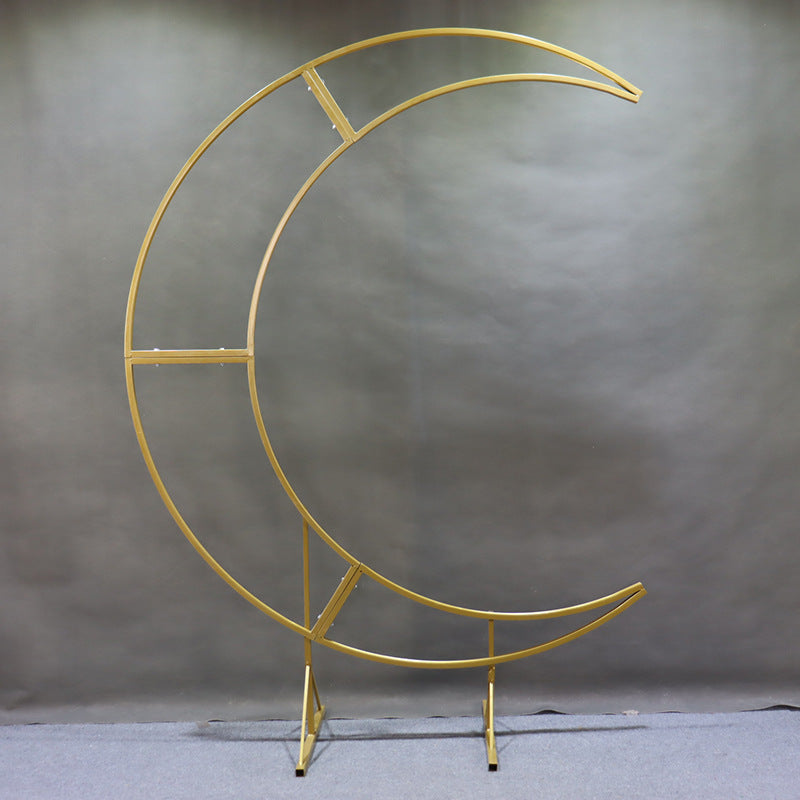 Gold Metal Half Crescent Moon Wedding Arch Flower Stand 7.38ft