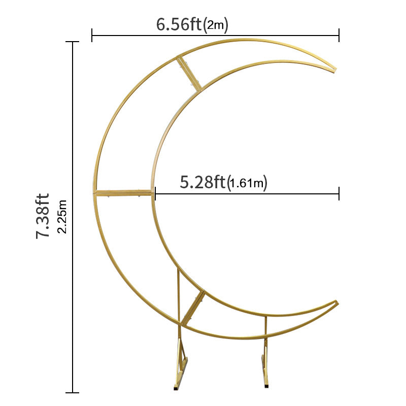 Gold Metal Half Crescent Moon Wedding Arch Flower Stand 7.38ft