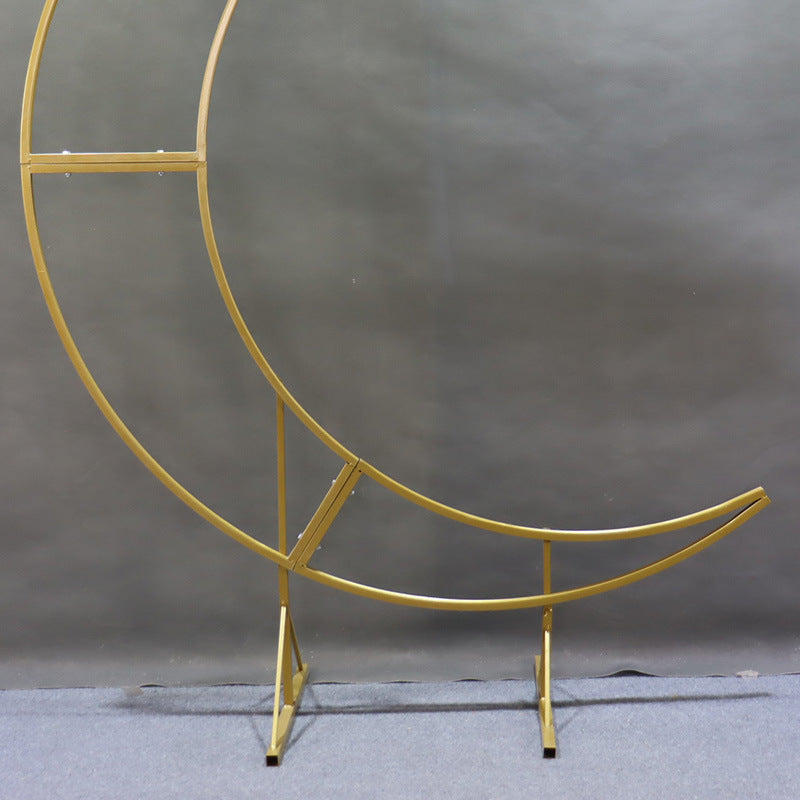 Gold Metal Half Crescent Moon Wedding Arch Flower Stand 7.38ft