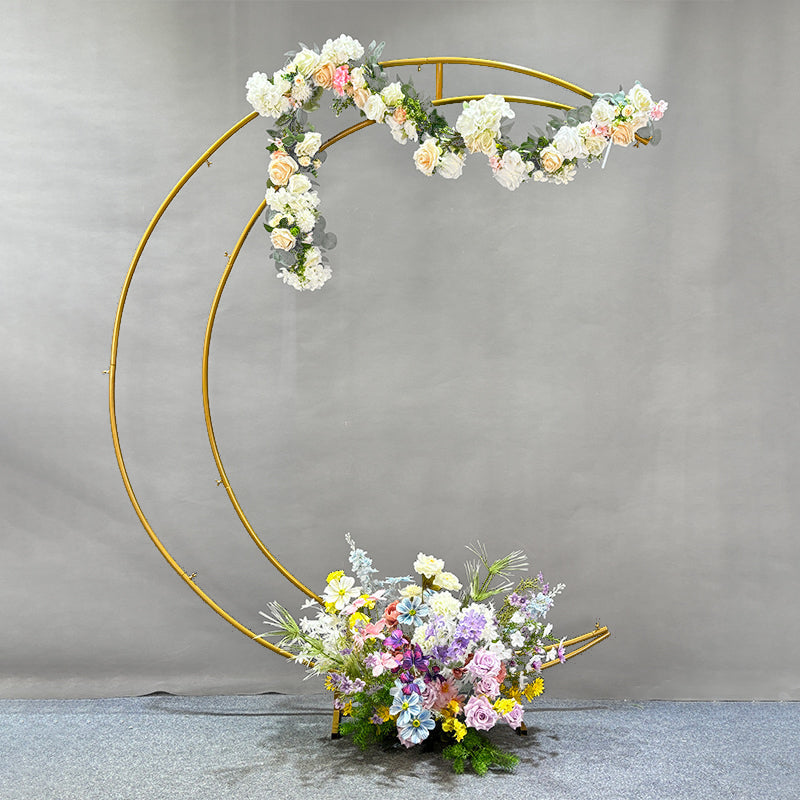 Gold Metal Half Crescent Moon Wedding Arch Flower Stand 7.38ft
