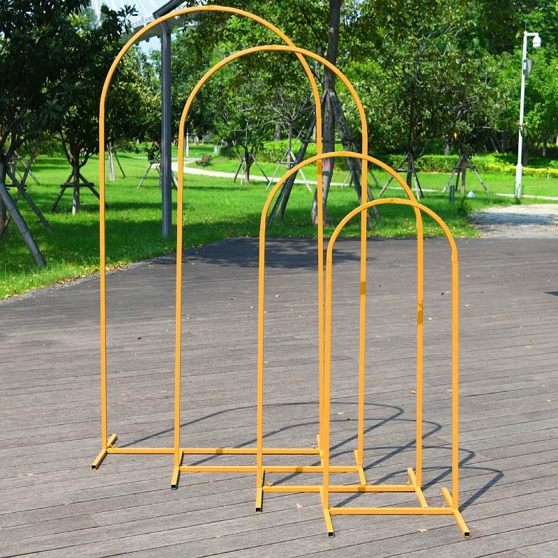 Gold Metal Wedding Arch Chiara Backdrop Stand Floral Display Frame With Round Top 7.2ft