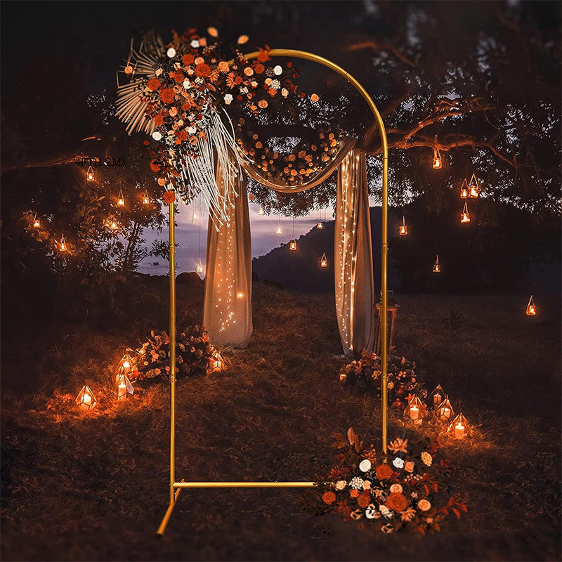 Gold Metal Wedding Arch Chiara Backdrop Stand Floral Display Frame With Round Top 7.2ft