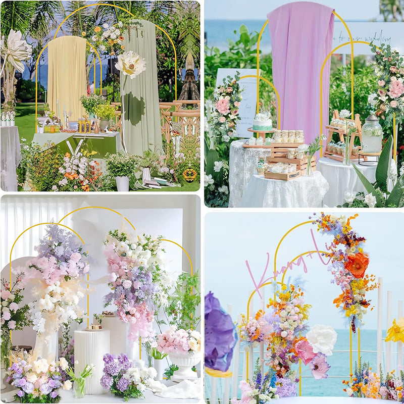 Gold Metal Wedding Arch Chiara Backdrop Stand Floral Display Frame With Round Top 7.2ft