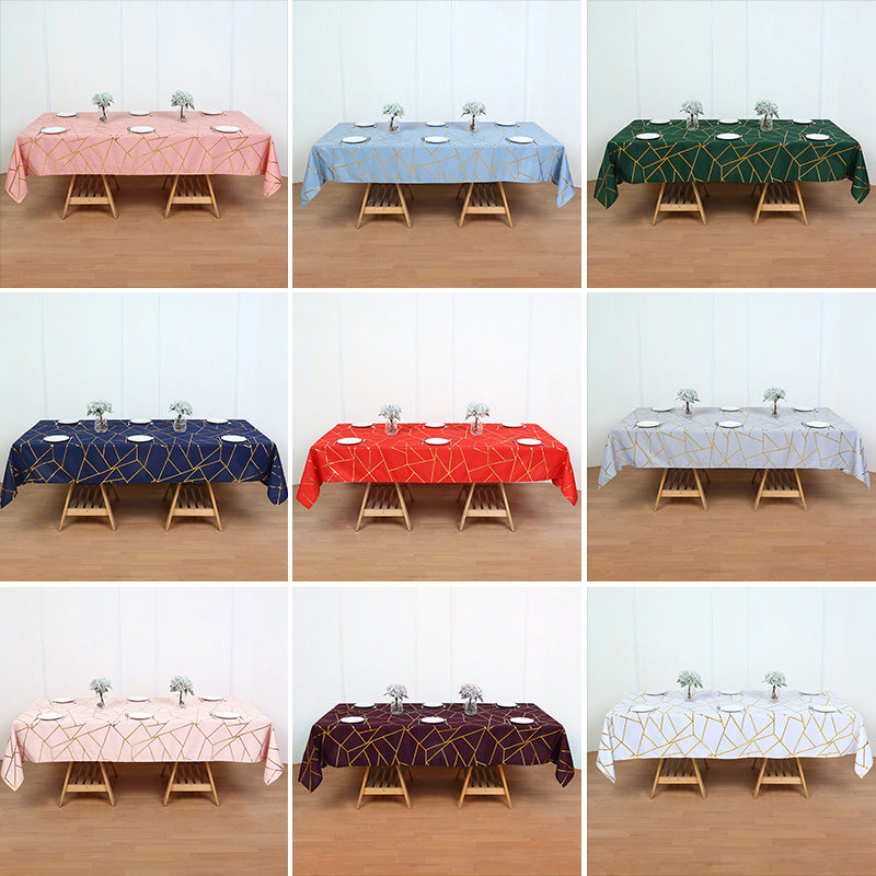 Polyester Rectangular Tablecloth with Gold Foil Geometric Pattern - Perfect for Wedding, Party, Home Décor, Banquet Use