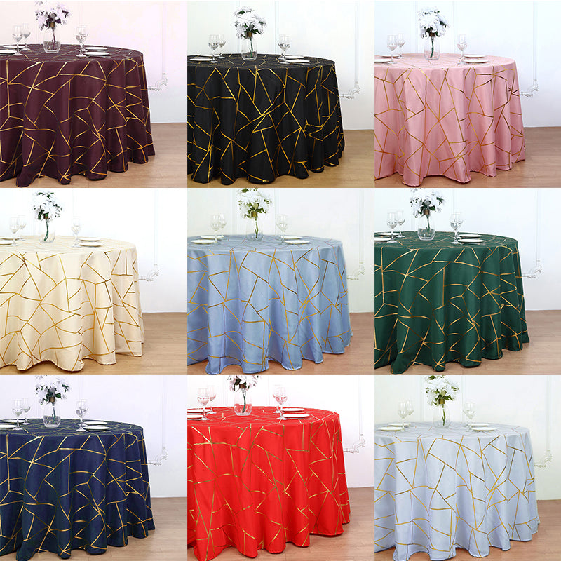 Gold Foil Geometric Pattern Polyester Round Tablecloth 120"
