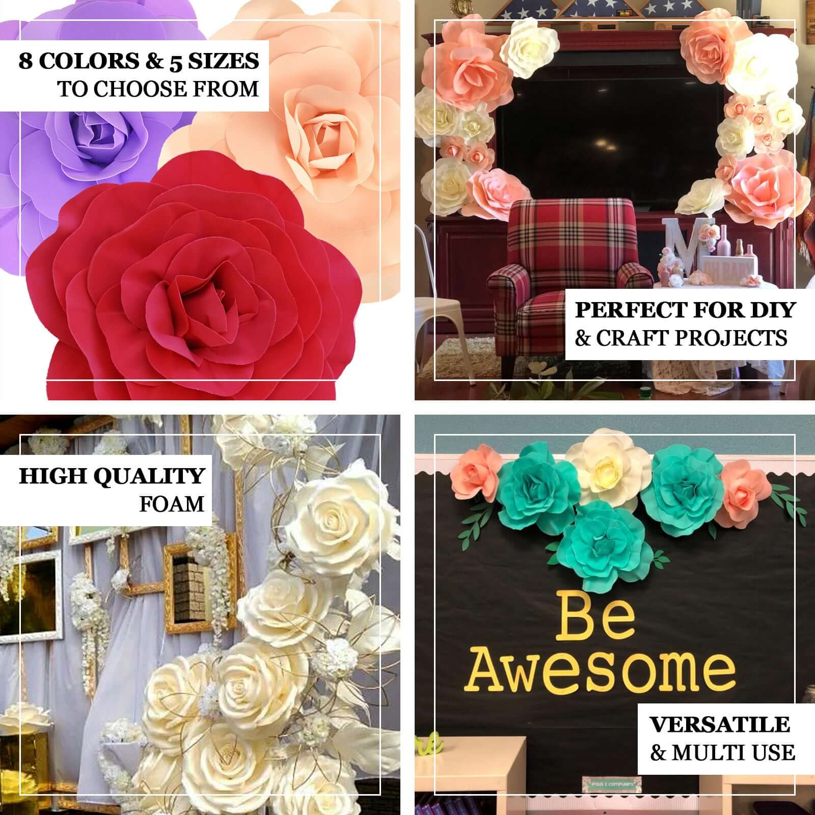 4 Packs Of Simulated Sliver Rose Flower Wall Decoration 24"