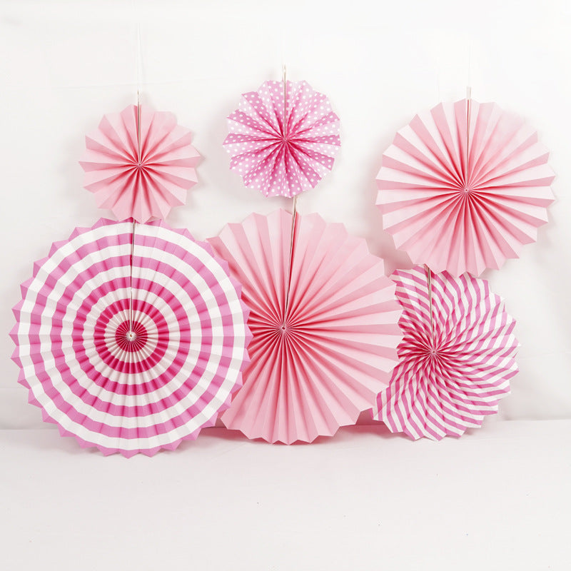 Set of 6 Party Hanging Paper Fans Pink