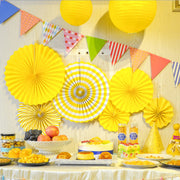 Set of 6 Black Hanging Paper Fan Decorations 8", 12", 16"