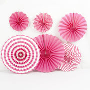 Set of 6 Party Hanging Paper Fans Rose Red
