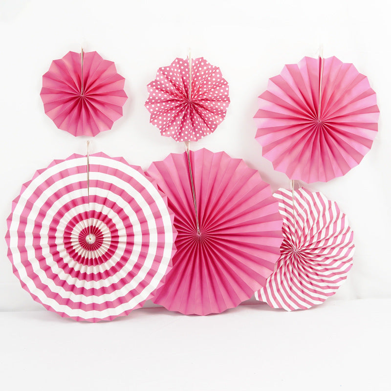 Set of 6 Party Hanging Paper Fans Rose Red