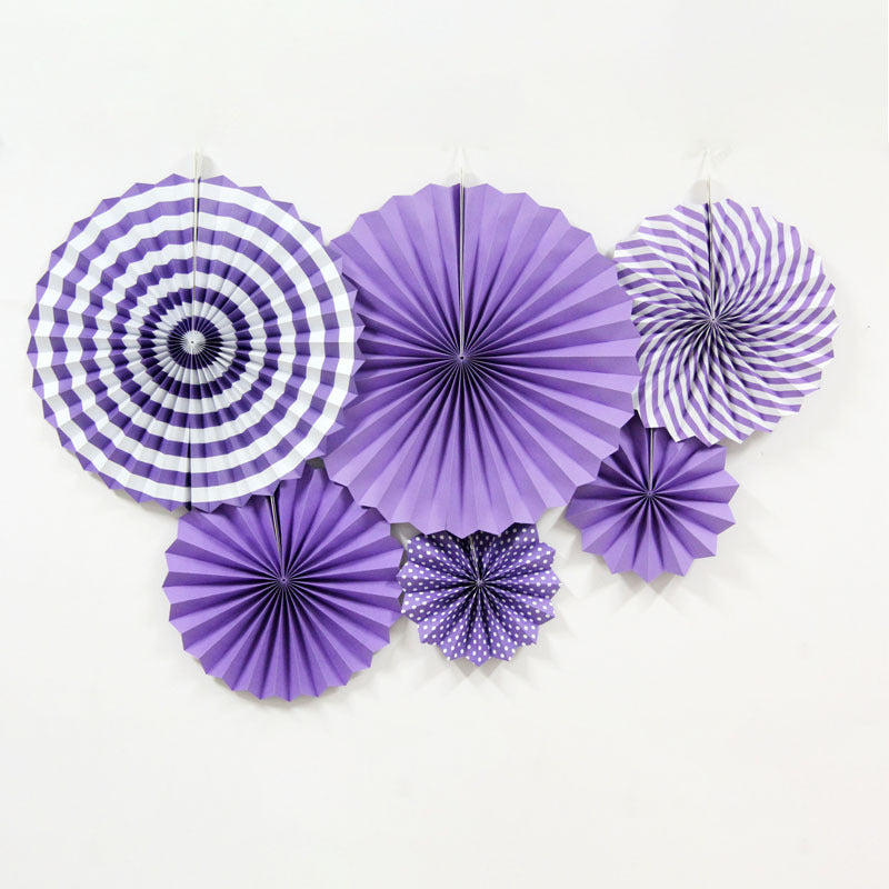 Set of 6 Party Hanging Paper Fans Purple