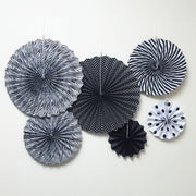 Set of 6 Party Hanging Paper Fans Black