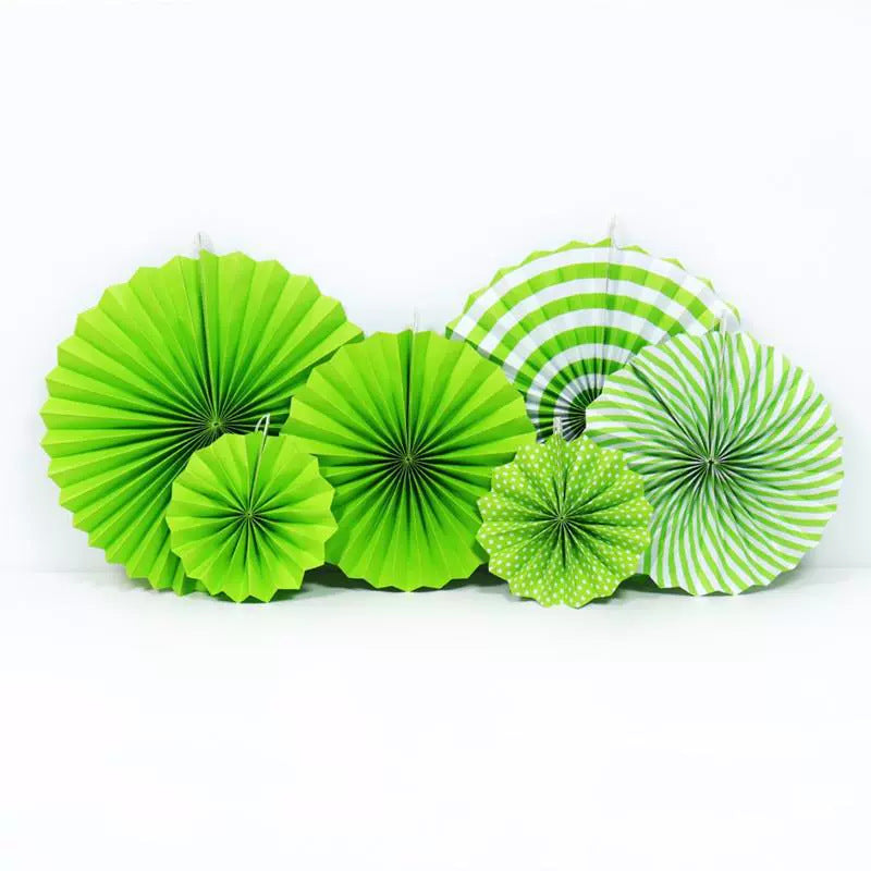 Set of 6 Party Hanging Paper Fans Green