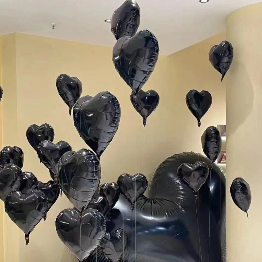 2Pcs 18" Heart Foil Balloons Mylar Love Heart Helium Balloons Black