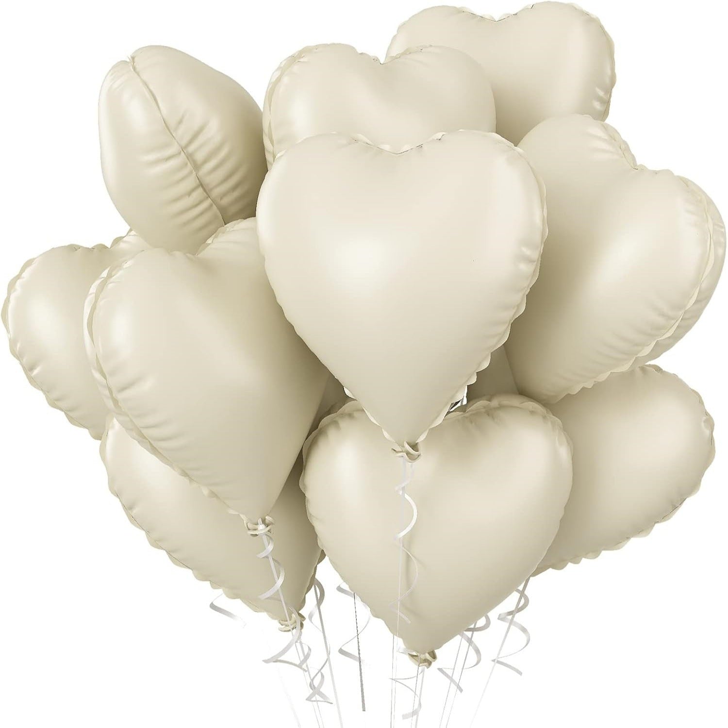 2Pcs 18" Heart Foil Balloons Mylar Love Heart Helium Balloons Cream White
