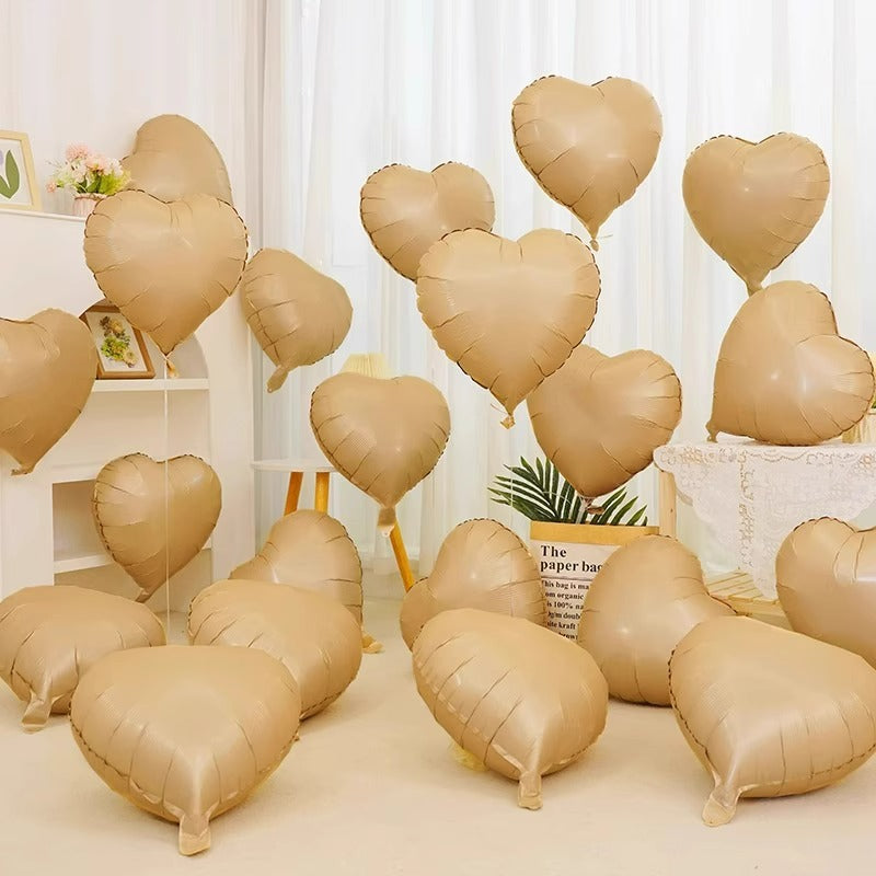 2Pcs 18" Heart Foil Balloons Mylar Love Heart Helium Balloons Caramel