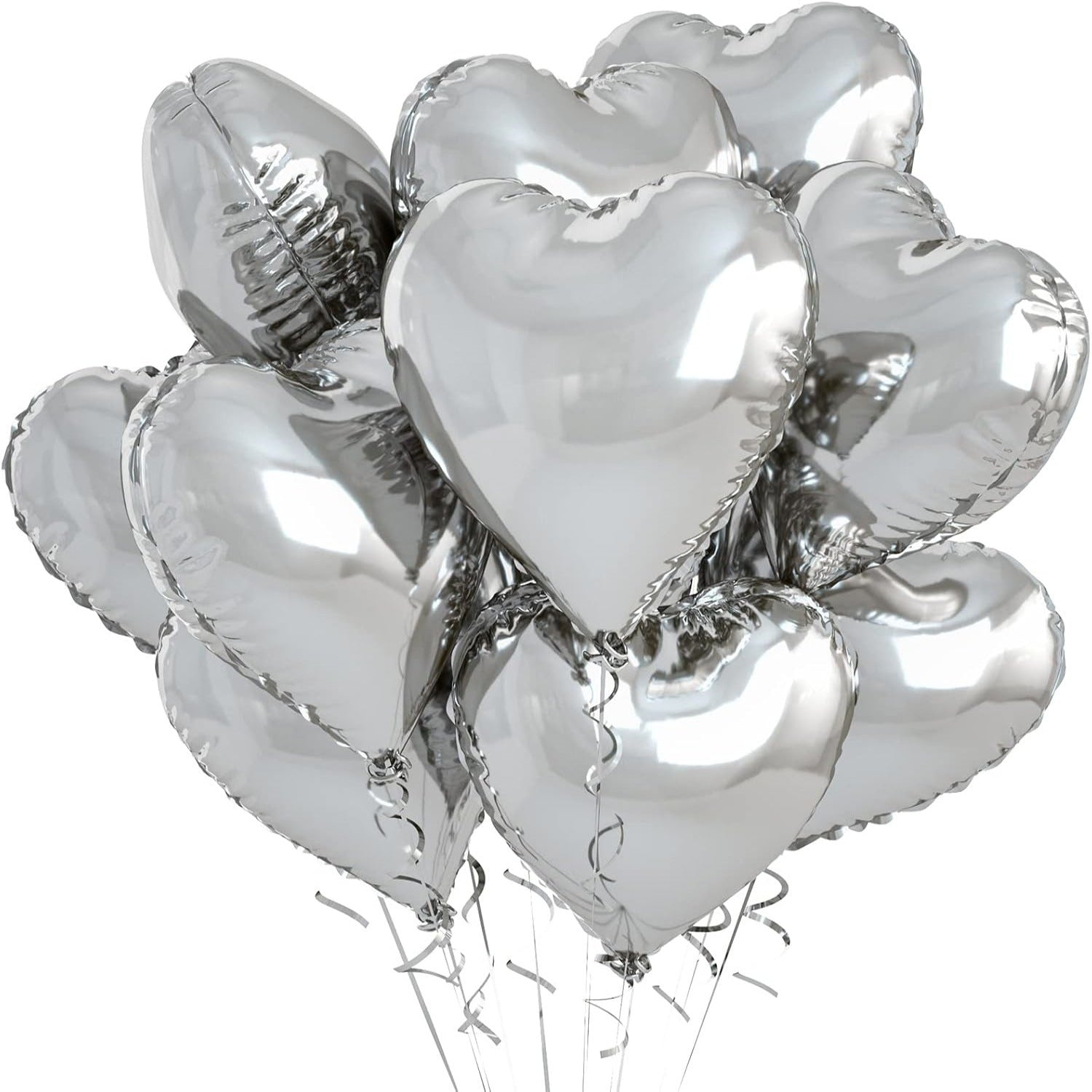 2Pcs 18" Heart Foil Balloons Mylar Love Heart Helium Balloons Silver