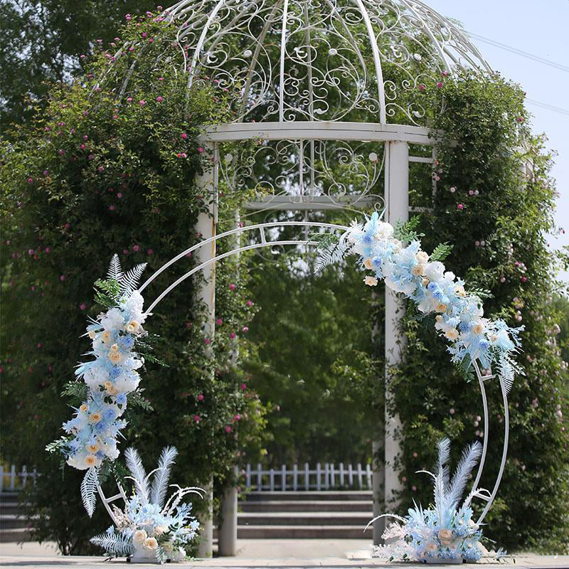 Gold Metal Double Hoop Wedding Arch Photo Backdrop Stand, Round Wedding Arbor Floral Balloon Frame 7.2ft