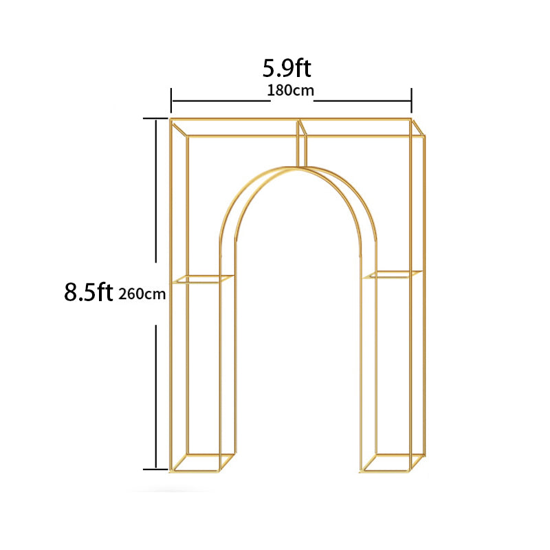 Heavy Duty Gold Metal Rectangular Wedding Arch in Arc de Triomphe Style, 3D Floral Balloon Frame Backdrop Stand - 8.5ft
